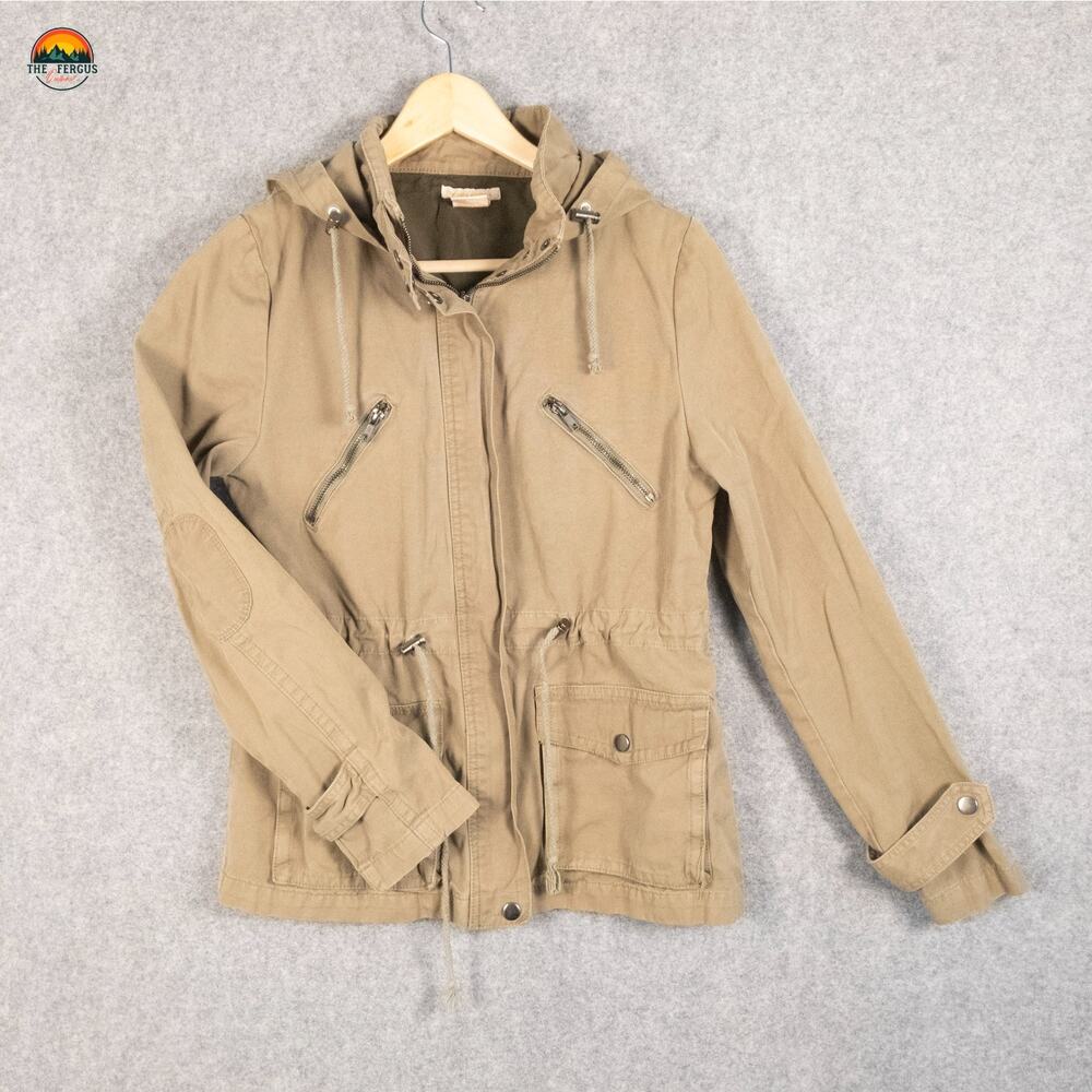 Sweet Romeo Military Jacket Tan Khaki Full-Zip Hooded Cabincore Women's Size S
